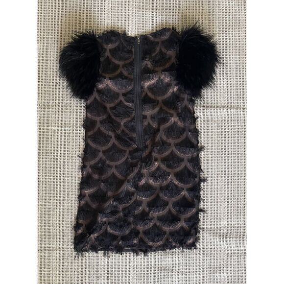 imoga Dress Metallic Scale Pattern Faux Fur Sleeves Copper And Black Size 10 - Picture 2 of 6